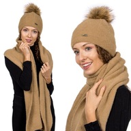 Dámska súprava Camel Čiapka ALPACA s brmbolcom Šál Dlhá teplá Dámska súprava Camel Čiapka ALPACA s brmbolcom Šál Dlhá teplá