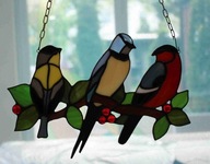 Poľské vitráže Tiffany vtáky trojité horizontálne