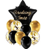 BALÓNKY k narodeninám čiernozlaté konfety + MENO BALÓNKY k narodeninám čiernozlaté konfety + MENO
