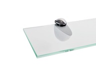 Kúpeľňová sklenená polica priehľadná, plavené sklo 4 mm, s úchytkami 10x50cm