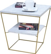 Štvorcový V drôtený nočný stolík s policou, priemyselné zlato + svetlý betón