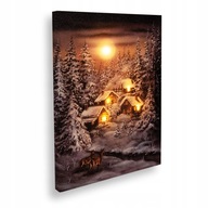 Vianočný LED obraz - Jeleň na pozadí obce 30x40cm