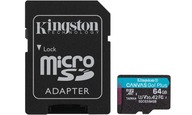 Kingston Micro SDXC Canvas Go! 64 GB 4K A2 V30 U3 170 MB / 70 MB + SD adaptér