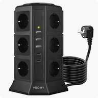 Napájacia lišta Voomy Tower 12 zásuviek, 3 USB-A, 2 USB-C 20W, 2M kábel Napájacia lišta Voomy Tower 12 zásuviek, 3 USB-A, 2 USB-C 20W, 2M kábel