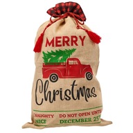 Vianočná jutová taška - 86x53 cm - kamión s vianočným stromčekom