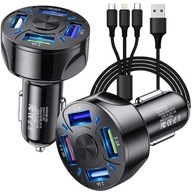 Nabíjačka do auta 4xUSB QC 3.0 2.1A kábel 3v1