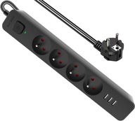 Predlžovací kábel Power Strip s 3xUSB s prepäťovou ochranou 1,5m