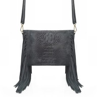 VERA PELLE semišová boho messenger taška so strapcami a popruhom C.GRAY VERA PELLE semišová boho messenger taška so strapcami a popruhom C.GRAY