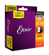 3PACK Elixir NanoWeb Strings 80/20 Bronze 12-53 Light (16539)