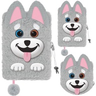 DENNÍKOVÝ ZÁPISNÍK S VISIACÍM ZÁMKOM 3D KĽÚČOM CHLUPÁČEK HUSKY DOG Môj malý kamarát
