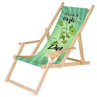 Drevené záhradné plážové ležadlo s držiakom na nápoje