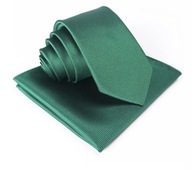 Pánska zelená/fľaškovozelená hladká TIE + fľaškovozelená POCKET square Pánska zelená/fľaškovozelená hladká TIE + fľaškovozelená POCKET square