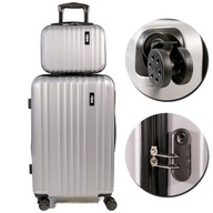 Veľký cestovný kufor na kolieskach, tvrdý ABS, 100L, strieborný + kufrík Mapi