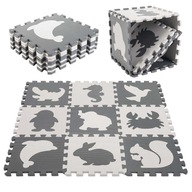 Penová puzzle podložka pre deti, 9 ks. čierno-ecru 85 cm x 85 cm x 1 cm