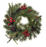 Vianočný veniec, ihličnatá šiška, hloh, vianočný stromček, 25 cm