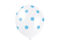 Biele balóniky s modrými bodkami 30cm 6ks Balóniky