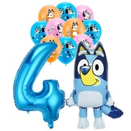 BLUEY BINGO FÓLIOVÝ BALÓN veľký číslo 4 modrá narodeninová súprava 11 ks BLUEY BINGO FÓLIOVÝ BALÓN veľký číslo 4 modrá narodeninová súprava 11 ks