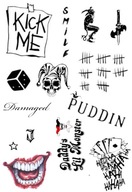 Odnímateľné tetovanie JOKER ústny klaun PUDDIN smile kick me SET A4 Odnímateľné tetovanie JOKER ústny klaun PUDDIN smile kick me SET A4