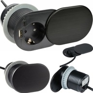 NÁBYTKOVÁ ZÁSUVKA 230V s USB A+C, ČIERNA NÁBYTKOVÁ ZÁSUVKA 230V s USB A+C, ČIERNA