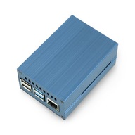 Puzdro pre Raspberry Pi 4B s ventilátorom - kov - modré Puzdro pre Raspberry Pi 4B s ventilátorom - kov - modré