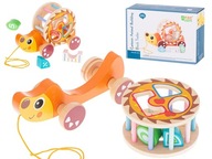 Drevená triedička na šnúrke, mobilný ježko, interaktívna hračka