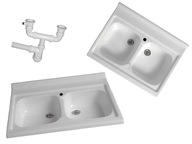 Drez s otvorom 80x60, 2 misy, BIELA Drez s otvorom 80x60, 2 misy, BIELA