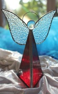 Svietnik červený anjel, vitráž Tiffany