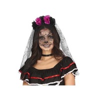 SUPER Halloweenska čelenka so závojom 24204BZ veniec s kvetmi, čierna SUPER Halloweenska čelenka so závojom 24204BZ veniec s kvetmi, čierna