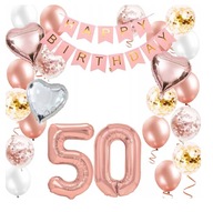 Sada balónov z ružového zlata Ružové zlaté čísla 50 narodeninových balónov Helium Banner Sada balónov z ružového zlata Ružové zlaté čísla 50 narodeninových balónov Helium Banner