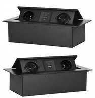Dvojitá nábytková zásuvka zapustená do dosky stola s 2x USB nabíjačkou bez kábla čierna