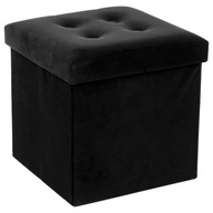 Velúrový čierny puf so sedákom 38x38, čalúnený