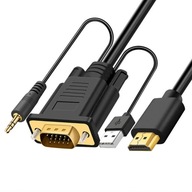 Kábel HDMI na VGA 3M FULL HD káblový adaptér D-SUB Zvukový audio konektor Kábel HDMI na VGA 3M FULL HD káblový adaptér D-SUB Zvukový audio konektor