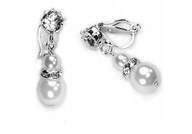 Strieborné spony do uší Biele perly visiace s kamienkami Swarovski Crystals Strieborné spony do uší Biele perly visiace s kamienkami Swarovski Crystals