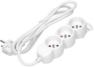 3-zásuvkový predlžovací kábel, 3 m, plochá zástrčka, biela, Virone, OR-ES-4/W/3