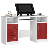 Veľký písací stôl bielo červený pre dieťa s 3 zásuvkami