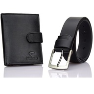 Kožená peňaženka čierna + opasok 105- 155CM Gracio