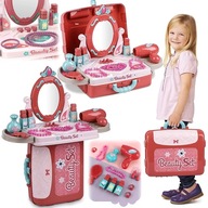 Toaletný stolík pre dievčatá, kozmetický set, skladací v ružovom kufríku