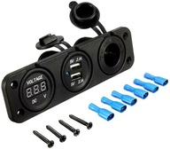 Vodotesná zásuvka zapaľovača, 2xUSB voltmeter Vodotesná zásuvka zapaľovača, 2xUSB voltmeter