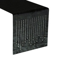 Módny čierny zamatový behúň na stôl s kamienkami 35X140