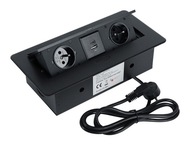 Nábytková zásuvka skrytá v stolovej predlžovačke 2xUSB 18W 230V ČIERNA Nábytková zásuvka skrytá v stolovej predlžovačke 2xUSB 18W 230V ČIERNA