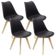 4 čierne stoličky NORDEN s dreveným vankúšom na nohy