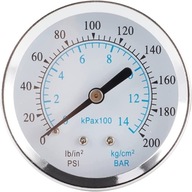 Kovový manometer s dvojitou stupnicou 0-200psi/0-14bar Kovový manometer s dvojitou stupnicou 0-200psi/0-14bar