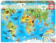 Educa Puzzle 150 Mapa sveta pre deti zvieratká Educa Puzzle 150 Mapa sveta pre deti zvieratká