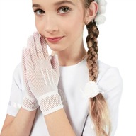 Biele ažúrové rukavice na prijímanie dievčat