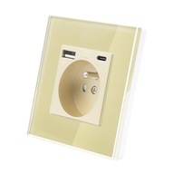 SKLENENÁ ELEKTRICKÁ ZÁSUVKA S USB A+C NABÍJAČKOU 5V 2,1A ZLATÁ SKLENENÁ ELEKTRICKÁ ZÁSUVKA S USB A+C NABÍJAČKOU 5V 2,1A ZLATÁ