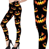 Nohavice LEGÍNY čierne so strašidelnými TEKVICAMI Halloweensky karnevalový ples, M Nohavice LEGÍNY čierne so strašidelnými TEKVICAMI Halloweensky karnevalový ples, M