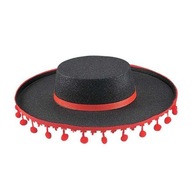 ČIERNY ŠPANIELSKY KLOBÚK FLAMENCO S BUMPOŇMI ČIERNY ŠPANIELSKY KLOBÚK FLAMENCO S BUMPOŇMI