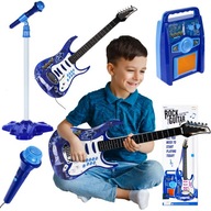 VEĽKÁ ELEKTRICKÁ GITARA PRE DETI S MIKROFÓNOVÝM ZOSILŇOVAČOM, MODRÝ STOJAN VEĽKÁ ELEKTRICKÁ GITARA PRE DETI S MIKROFÓNOVÝM ZOSILŇOVAČOM, MODRÝ STOJAN