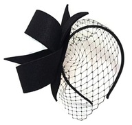 elegantná čierna čelenka, fascinátor, veľký závoj elegantná čierna čelenka, fascinátor, veľký závoj