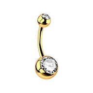 PIERCING Zlatá banánová náušnica do pupka s dvoma zirkónmi TITANIUM 1,6/12 PIERCING Zlatá banánová náušnica do pupka s dvoma zirkónmi TITANIUM 1,6/12